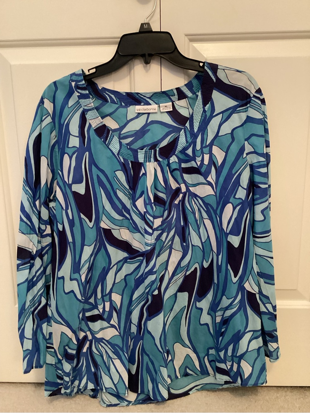 Liz Claiborne Teal & Navy Abstract Long Sleeve Top